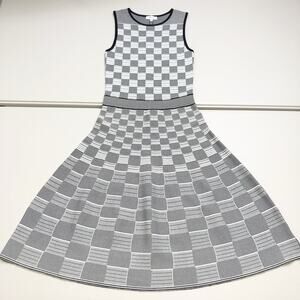 REISS Cassie Jacquard Day Dress Sleeveless Fit Flare Navy White Round Neck Sz XS